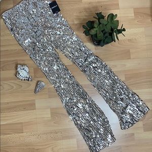 Nude Sequin Bell Bottom Pants